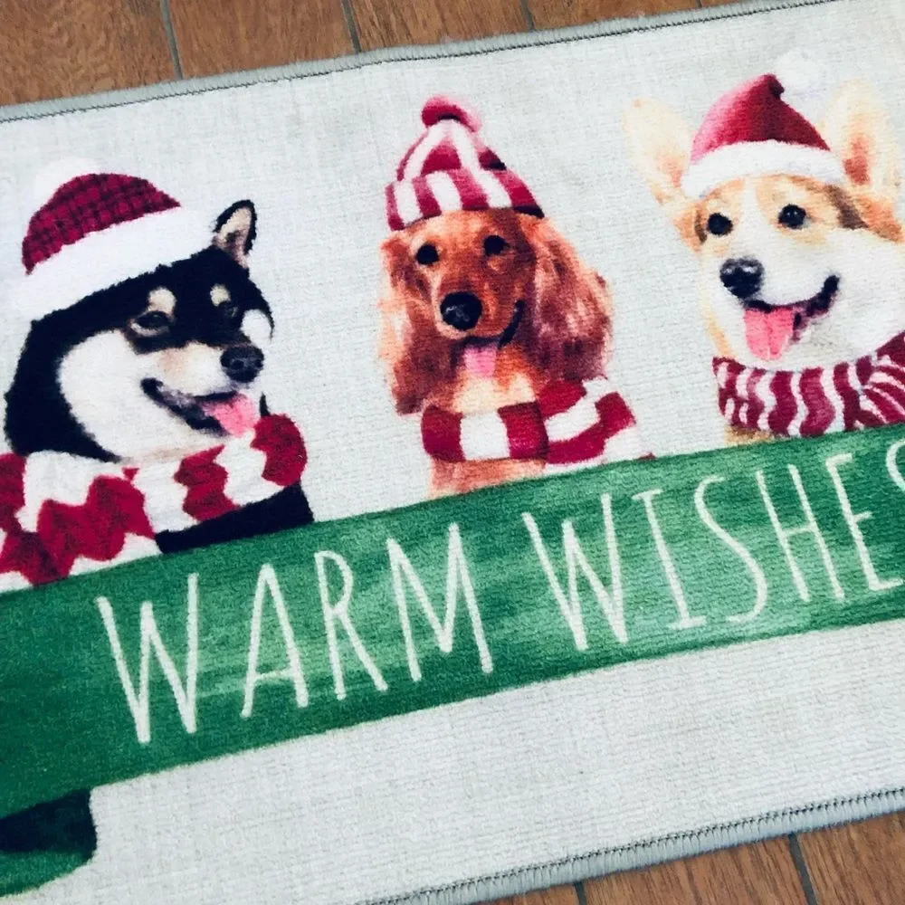 Christmas Dogs Holiday Warm Wishes Welcome Floor Rug Door Mat